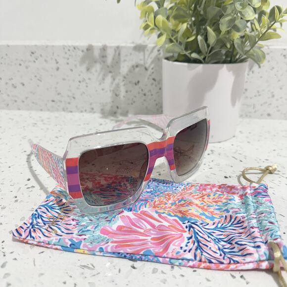 Lilly Pulitzer GWP Clear/Printed Sunglasses Square Beach Tropical Vacation KD - Picture 1 of 10